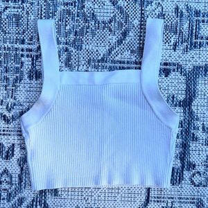White Ribbed Knit Crop Top